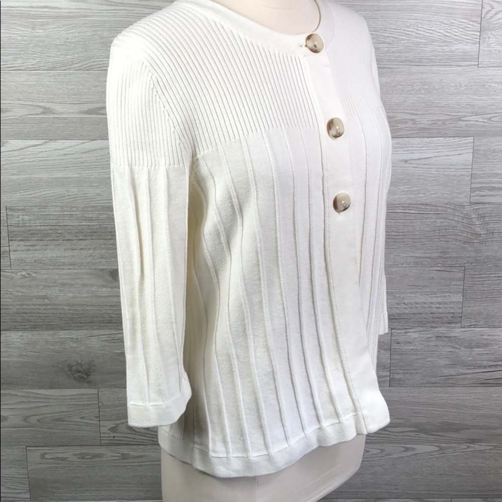 Eddie Bauer Cream Crop Cardi Knit Cotton Sweater - Picture 4 of 10